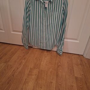 Women's Green & White Striped Button-Up Shirt